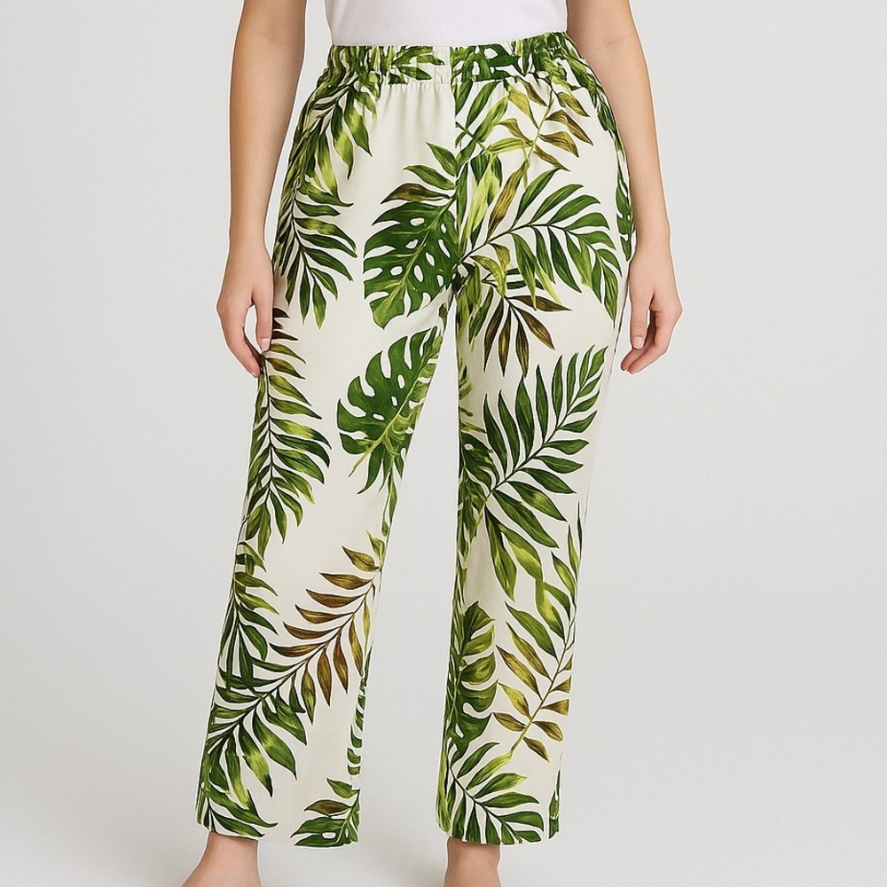 🆕 🌿Nina Parker x Macy’s Palm Leaf Tropical Wide Leg Pants Beach Chic Size 2X 🌿 - Picture 1 of 11